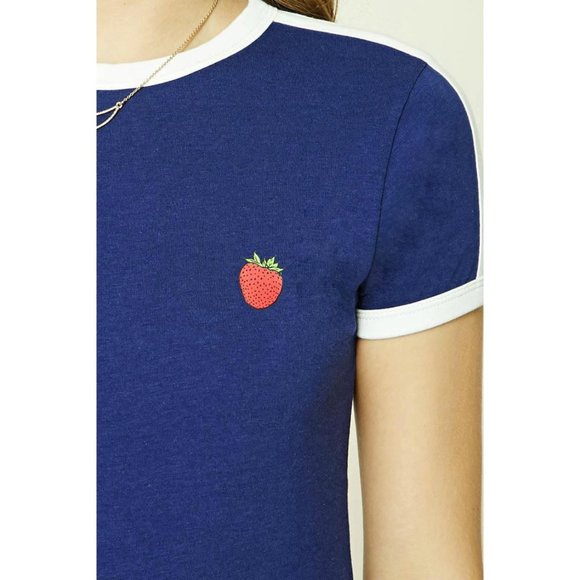 Forever 21 Strawberry Graphic Ringer Tee S NWOT - Picture 2 of 10